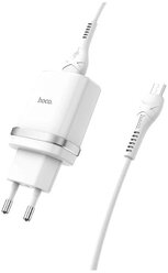 Сетевое зарядное устройство Hoco C12Q Smart + кабель microUSB, белый