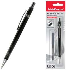 ErichKrause Механический карандаш Black Pointer со сменными грифелями HB, 0.5 мм, 20 шт., блистер