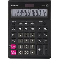 Калькулятор настольный электронный обычный Casio GR-12-W, маленький, 12 разрядов, двойное питание, черный, 250380