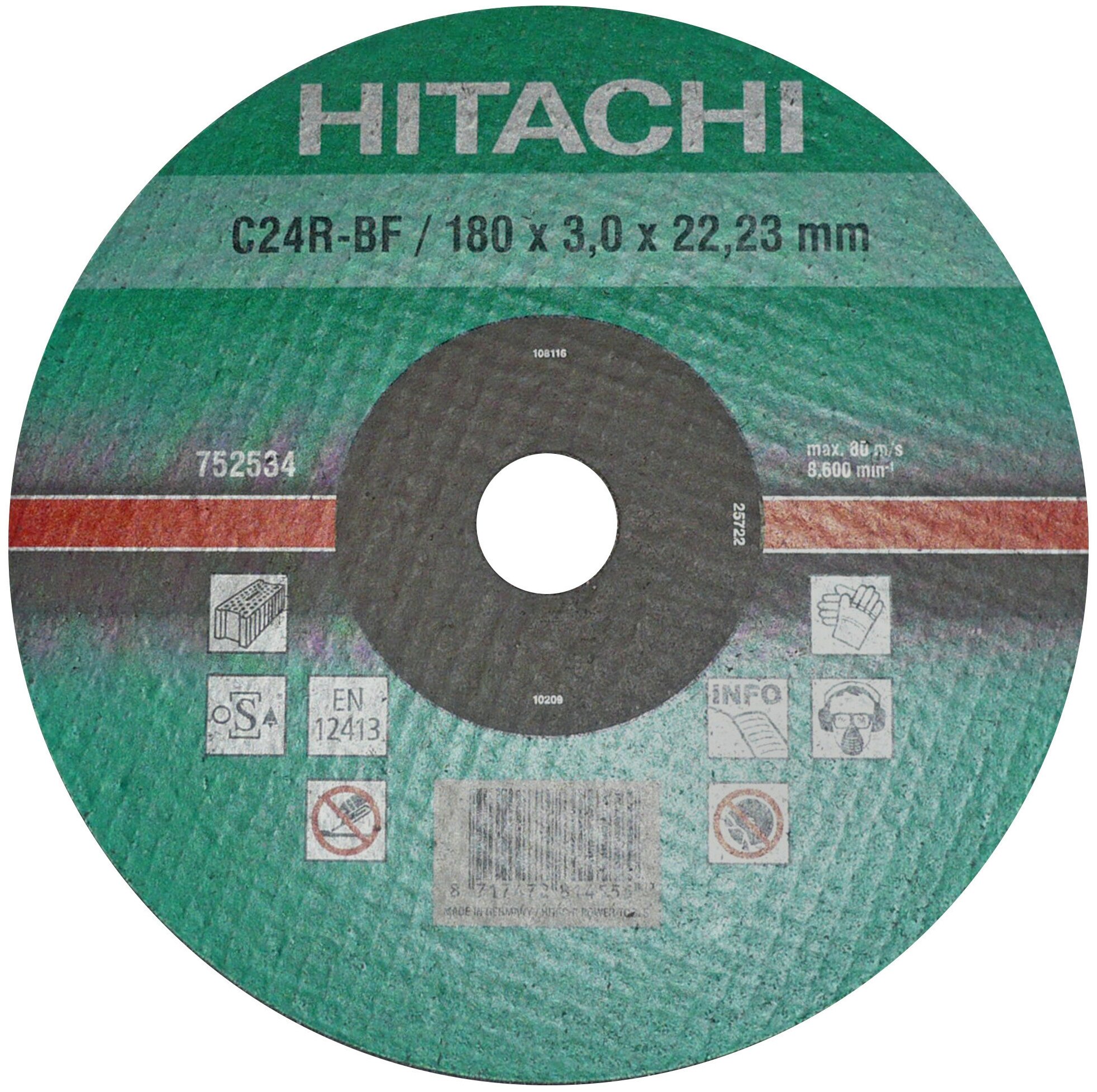Диск отрезной HITACHI HTC-752534, по камню С 180х3х22,2