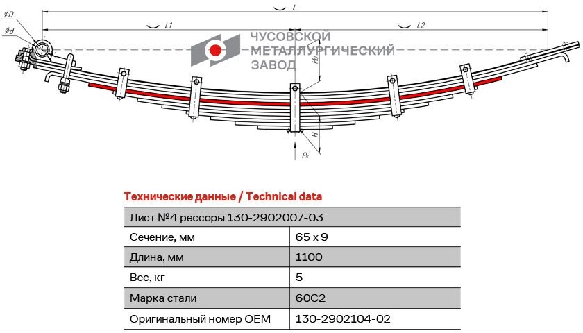 Лист №4 Рессора передняя для ЗиЛ 130 4502 555 11 листов