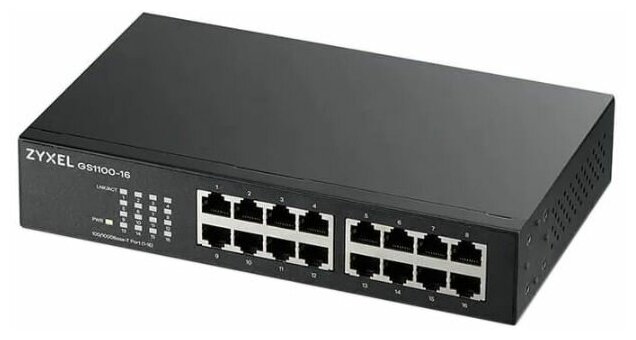 Коммутатор ZYXEL GS1100-16 Switch, 16xGE, rack 19 ", silent