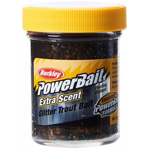 Паста прессованная прикормка Berkley PowerBait Extra Scent Glitter Trout Bait, 50 г, черно-оранжевый с блестками