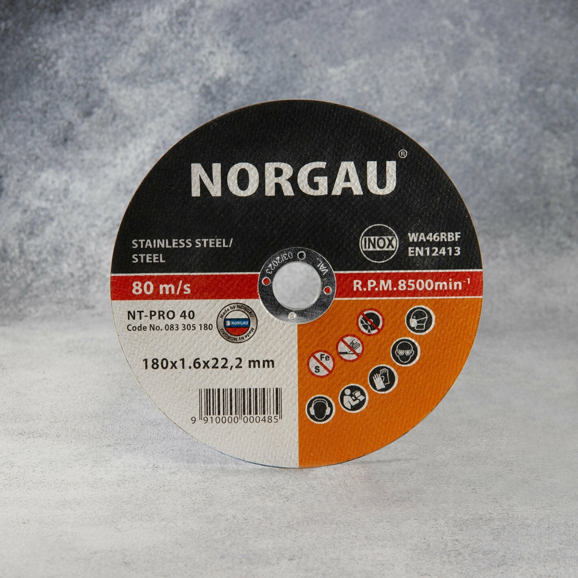Диск отрезной по металлу 180 х 1,6 мм NORGAU Industrial прямой тонкий по стали и нержавеющей стали для болгарки/УШМ