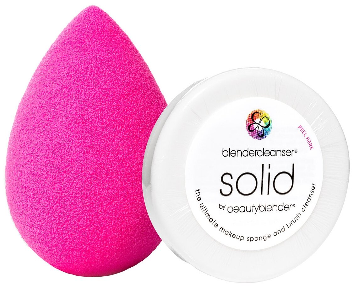 Beautyblender Original + Solid Blendercleanser Спонж для макияжа и мыло для очистки спонжа и кистей, 1 шт + 1 шт