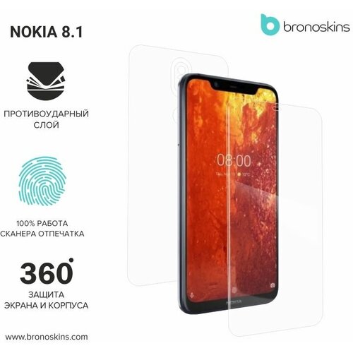 Защитная пленка для экрана и корпуса Nokia 8.1 (Глянцевая, Защита задней панели)