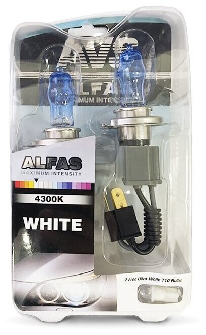 Газонаполненные лампы AVS ALFAS Maximum Intensity 4300K H4 12V 75/85W, комплект 2+2 (T-10) шт.