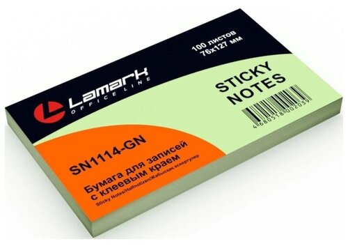Lamark Блок бумаги для записи с липким краем Pastel, SN0114 зелeный 76 мм 127 мм 100 листов