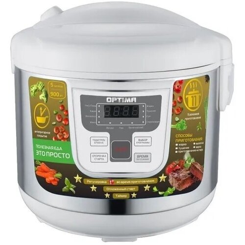Мультиварка Optima MC-5101 с чашей на 5 литров с антипригарным покрытием 11 программами функциями подогрева и отложенного старта и корзиной для варки на пару 900 Вт белая 349000₽