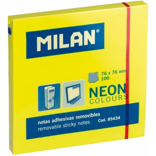 Бумага для заметок Milan Neon с клеевым краем желтая неоновая 100л