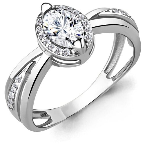 фото Серебряное кольцо aquamarine а65782а с фианитом и swarovski, размер 18 diamant-online