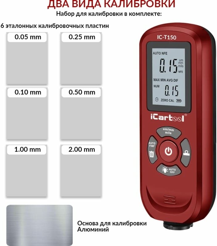 Толщиномер лакокрасочных покрытий iCarTool Fe/NFe IC-T150