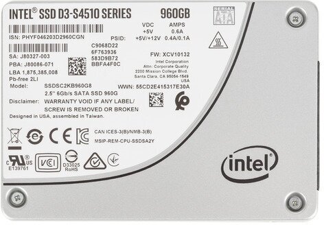 SSD накопитель Intel DC D3-S4510 SSDSC2KB960G801 960ГБ, 2.5", SATA III, SATA [ssdsc2kb960g801 963341]