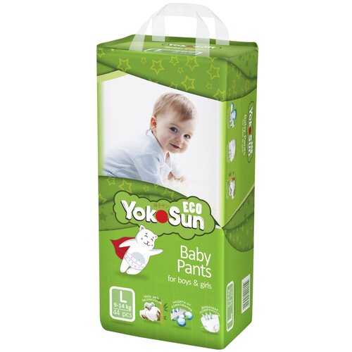 YokoSun трусики Eco L, 9-14 кг, 44 шт., белый подгузники трусики 4 размер l памперсы ночные детские 9 14 кг 44 шт