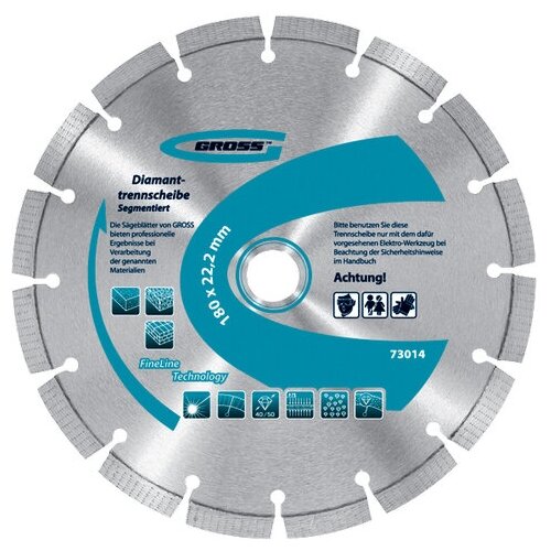 Диск алмазный ф180х22,2мм, сегментный, упорядоченный алмаз, сухое резание, Gross 73014 4044996033082 .