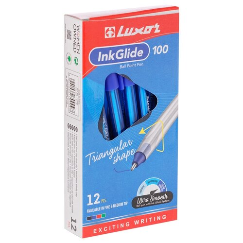 фото Luxor набор шариковых ручек inkglide 100 icy, 12 штук, синий цвет чернил