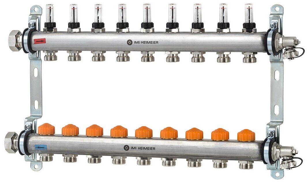 Коллектор распределительный Heimeier Dynacon Eclipse с регуляторами расхода, 9 контуров - фото №1