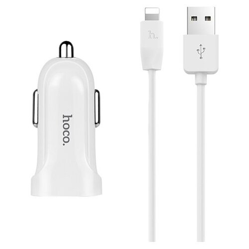 Автомобильное зарядное устройство Hoco Z2, 1хUSB, 1.5 А, кабель Lightning, 1 м, белый