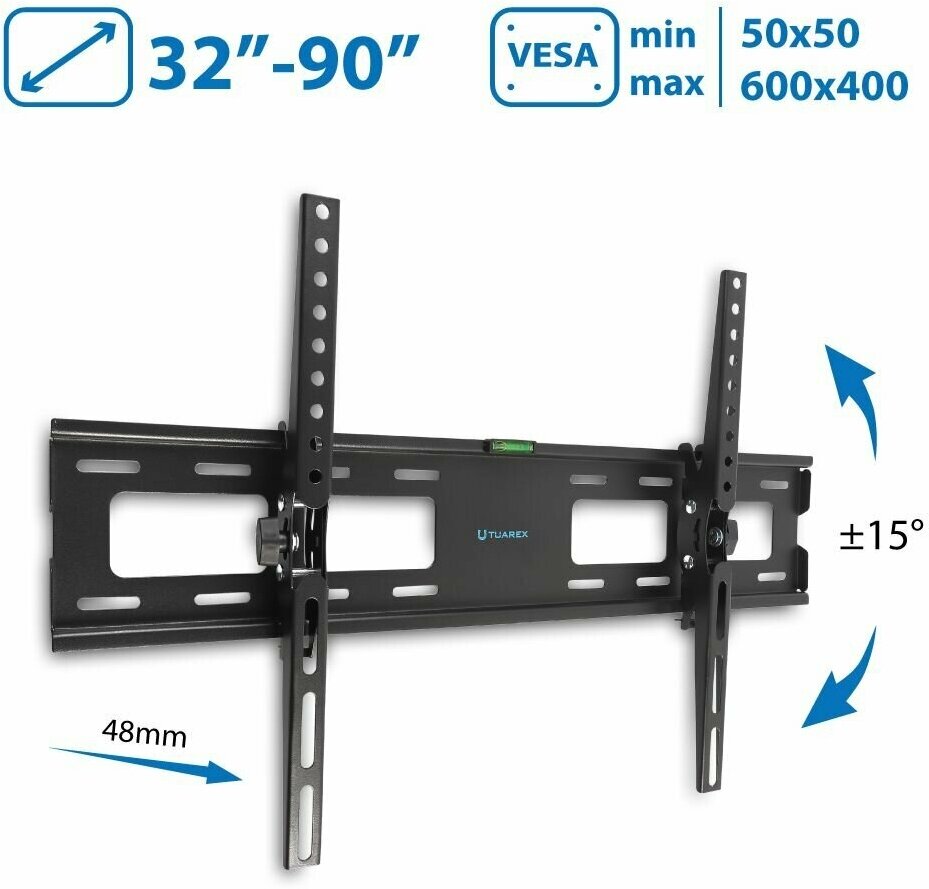 Кронштейн для телевизора настенный Tuarex OLIMP-202 / до 90 дюймов / до 45 кг / vesa 600x400 / наклонное крепление для тв / держатель для телевизора