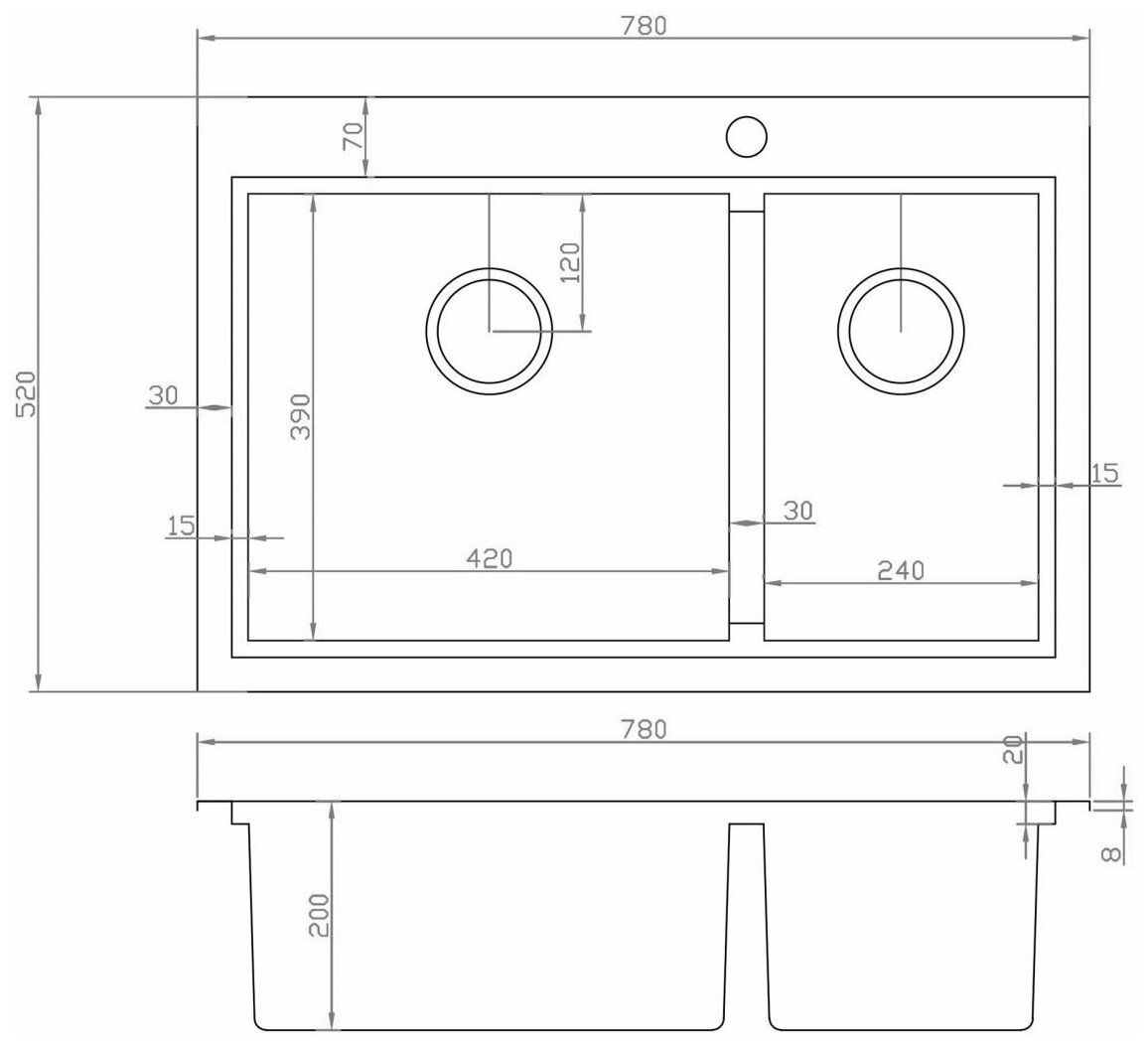 Кухонная мойка ZORG SANITARY Zorg Master Axis ZM R-7852-2-L - фотография № 4