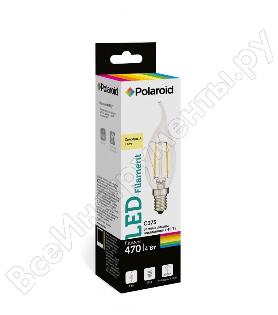 фото Лампочка Polaroid FIL C37S 4W 220V 4000K E14 470lm PL-C37SF4144