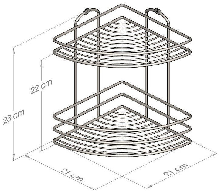Полка для ванной комнаты угловая BK022SSS 2 яруса 20*20*28 нержавеющая сталь глянцевый