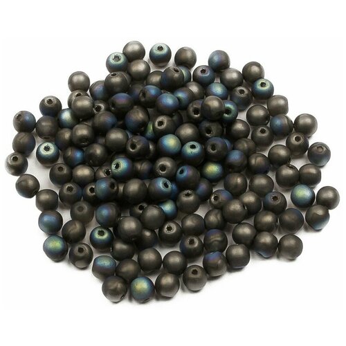 Стеклянные чешские бусины, круглые, Round Beads, 4 мм, цвет Crystal Glittery Graphite Matted, 150 шт.