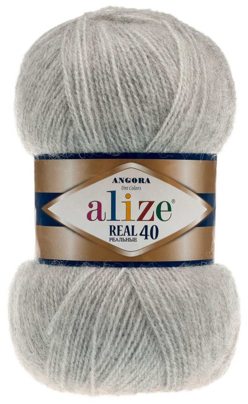 Пряжа Alize Angora Real 40 арт.614 светло-серый меланж (Ангора Реал 40) 40% шерсть, 60% акрил 100г 430м 5шт