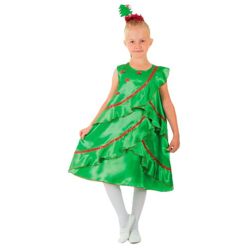Карнавальный костюм Страна Карнавалия елочка атласная, платье, ободок, размер 30, рост 116 см