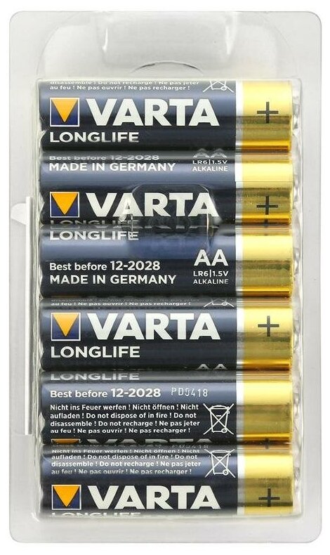 Батарейка VARTA LONGLIFE AA, в упаковке: 12 шт.