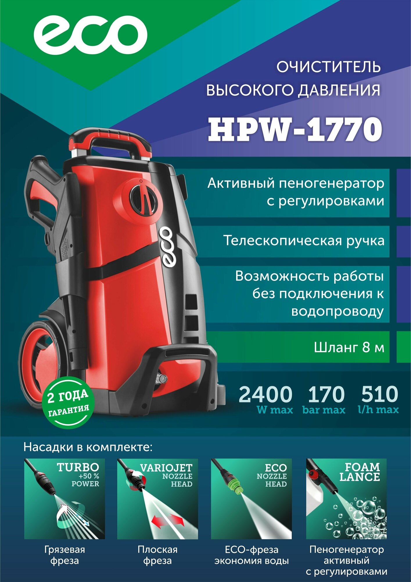 Мойка высокого давления ECO HPW-1770 (HPW177000001)