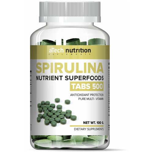 SPIRULINA SUPERFOODS («спирулина»), aTech nutrition, в таблетках, 100гр спирулина act оrganik в таблетках 50 г