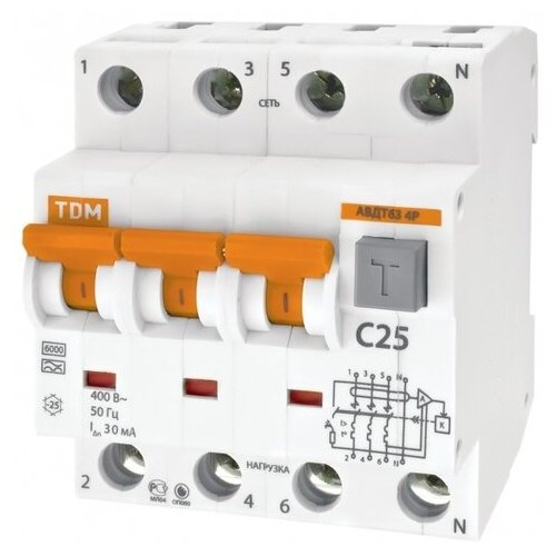 Автоматический выключатель дифференциального тока АВДТ-63 4P C16 100мА TDM tdm авдт 63 4p c25 30ма sq0202 0018