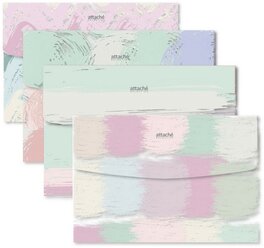 Папка конверт на кнопке А5 Attache Selection Pastel, 4шт/уп, в ассортименте