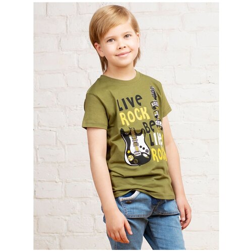 Футболка для мальчика Рок-музыкант, MOR, MOR-116110/001хаки-черный, размер 116 - 122