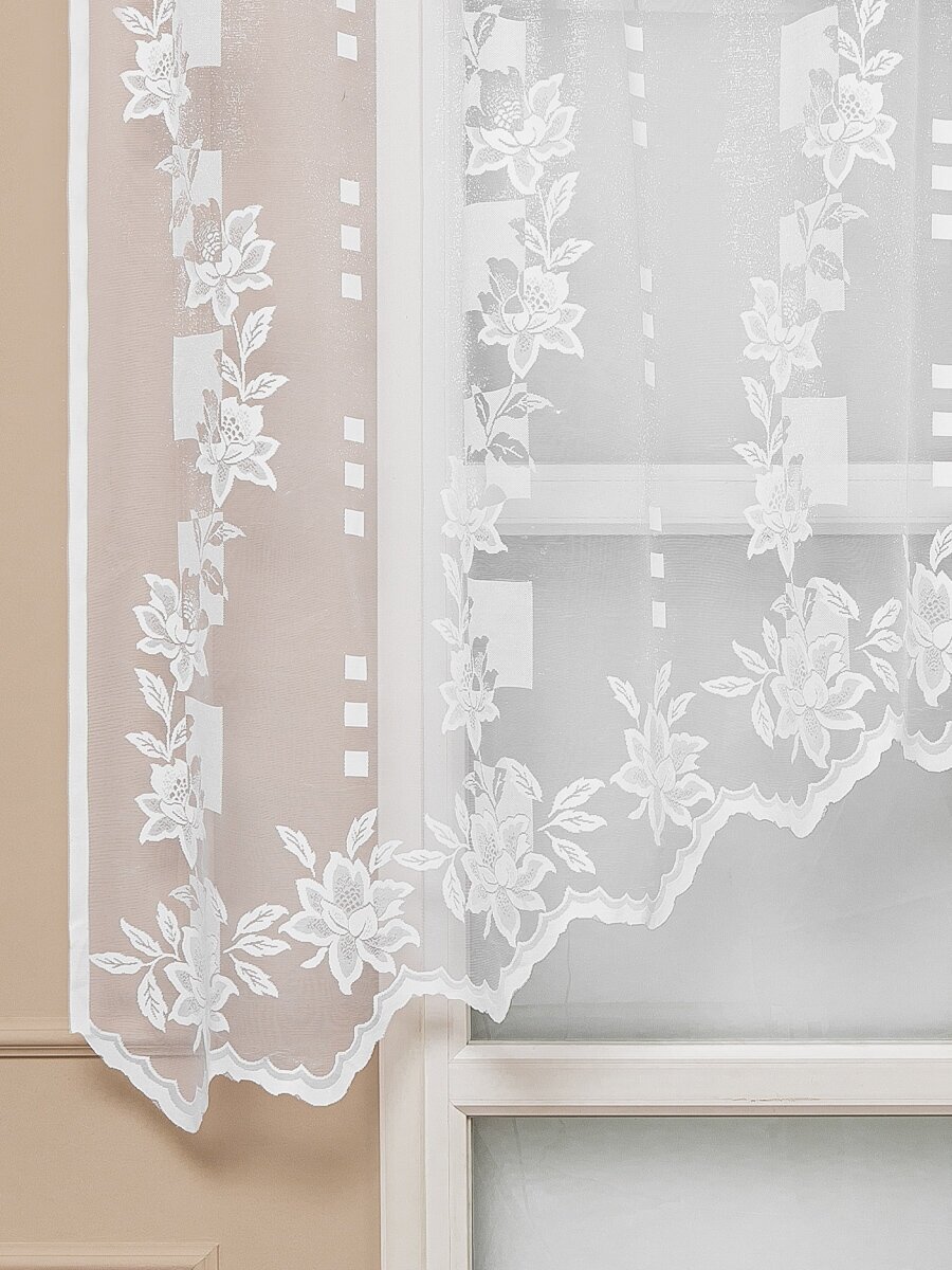 Тюль арка Amore Mio 300х170 см, 1 шт, жаккардовый, для гостиной, спальни, кухни дома, на шторной ленте, белый, с принтом цветы - фотография № 5