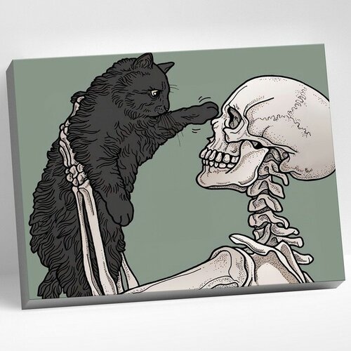 Картина по номерам 40 × 50 см «Скелет с котиком» 7 цветов