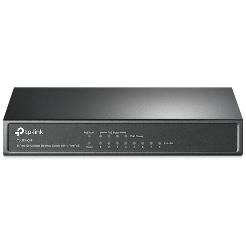 Коммутатор/ 8-port 10/100M PoE Switch, 8 10/100M RJ45 ports including 4 PoE ports, steel case TL-SF1008P