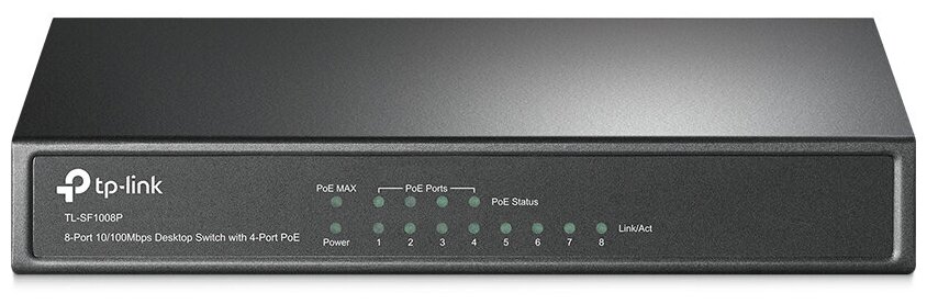 Коммутатор/ 8-port 10/100M PoE Switch 8 10/100M RJ45 ports including 4 PoE ports steel case TL-SF1008P