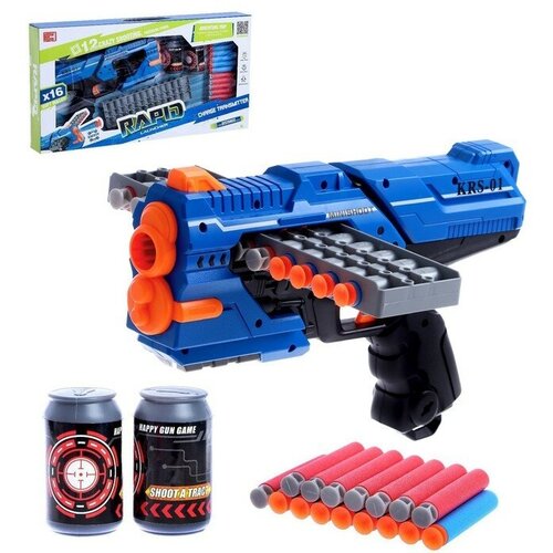 Бластер Rapid, стреляет мягкими пулями, в комплекте с мишенями, цвет синий