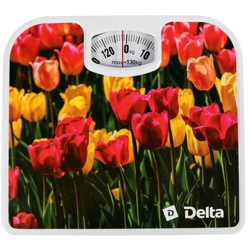 Весы напольные DELTA D-9407, механические, до 130 кг, картинка Тюльпаны