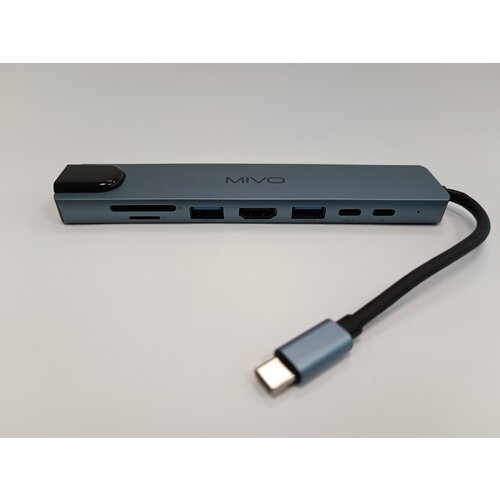 USB HUB разветвитель 8в1 Type-C Adapter Type-C to PDх1+USB-Cх1+USB3.0х1+HDMIх1+USB2.0х1+SDх1+TFх1+LANх1 Mivo MH-8011