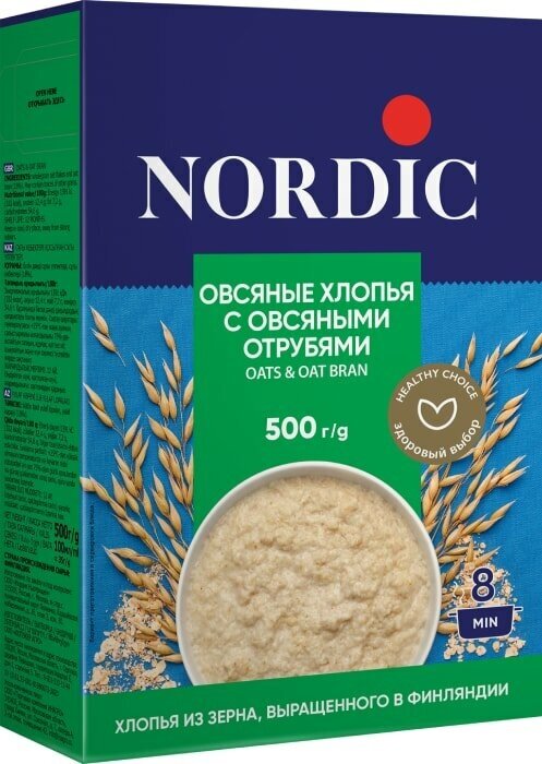 Хлопья Nordic Овсяные с овсяными отрубями 500г