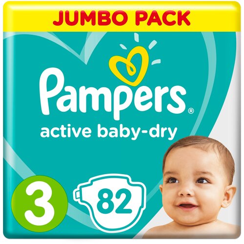 Подгузники Pampers Active Baby-Dry 6–10 кг, размер 3, 82 шт.