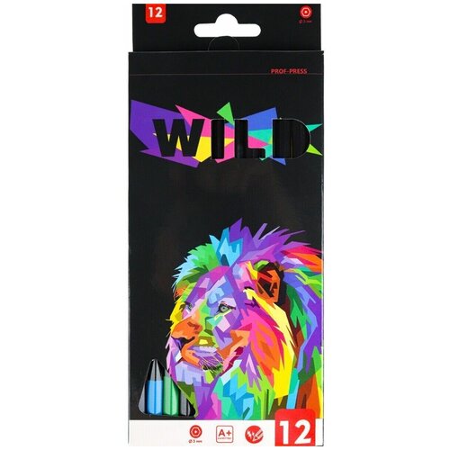 фото Карандаши цветные 12 цветов шестигранные "lion", prof-press нет бренда