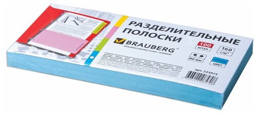 BRAUBERG Разделители листов картонные Прямоугольные 240х105 мм, 100 шт, голубой