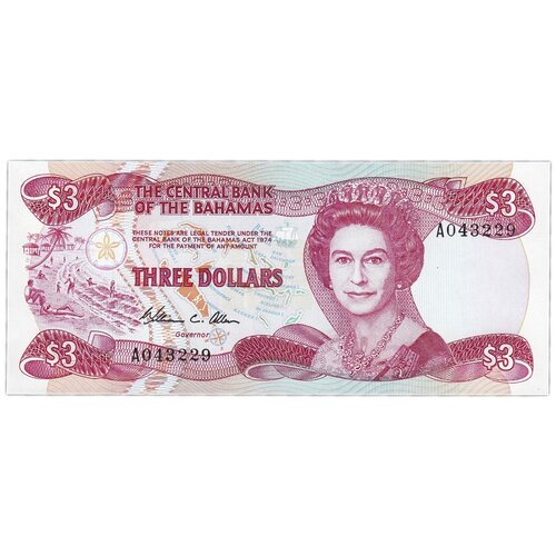 Банкнота Банк Багамских островов 3 доллара 1974 года клуб нумизмат банкнота доллар багамских островов 1974 года елизавета ii