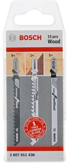 Набор лобзиковых пилок дерево Bosch Carbide 14+1 (9xT144DP,5xT101BF+1xT144DHM-)