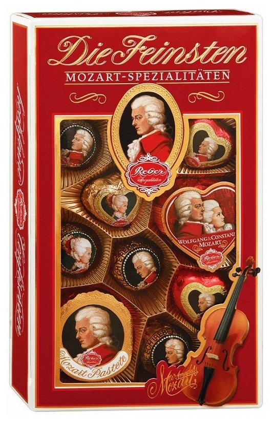 Подарочный набор конфет Reber Mozart из горького и молочного шоколада, 218г