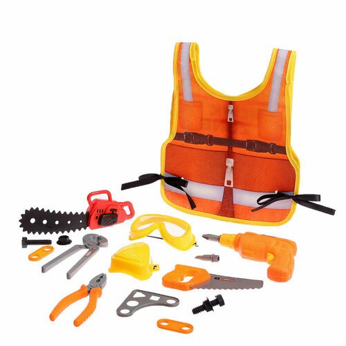 Набор строителя Бригадир с текстильным жилетом 15 предметов 1088₽